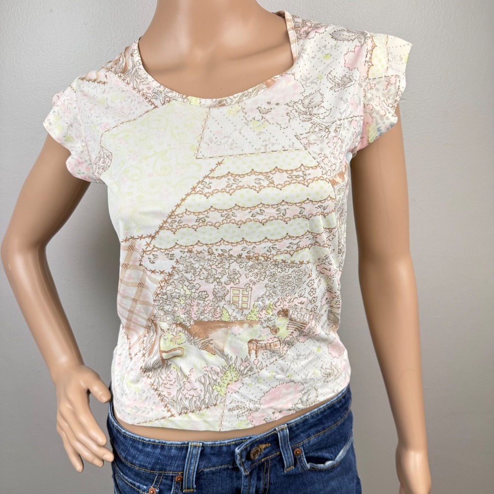 Vintage Cracker Cottagecore Baby Tee‎ XS Girls 12–14 Pastel Garden Whimsical